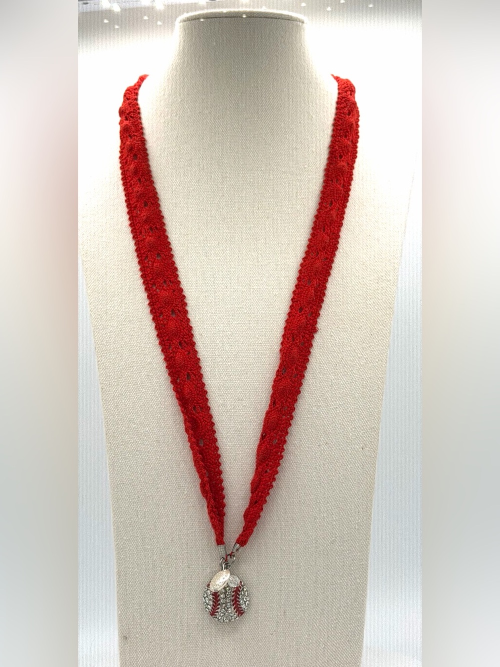 Baseball Mom Necklace Red Lace Pullover Crystal Fashion Sports Jewelry